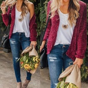 Wine Soft Chenille Cardigan